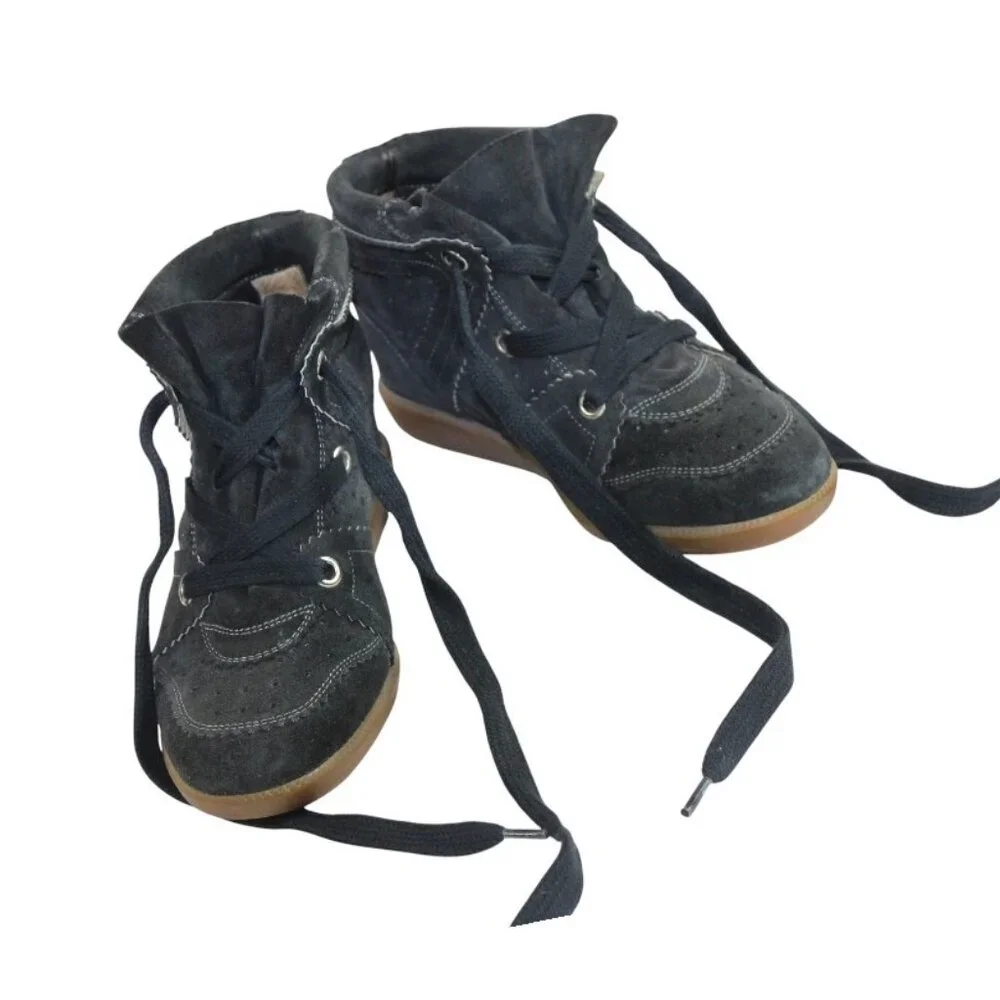 Isabel Marant Bobby Black Suede Lace Up High Top Wedge Sneakers Size 36 (US 6)
